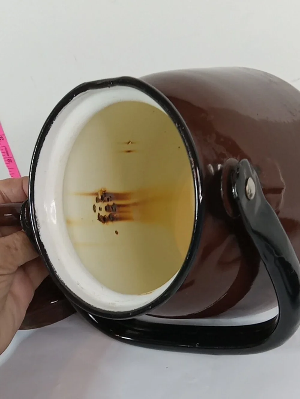 Classic Brown Enamel Tea Kettle with Black Handle